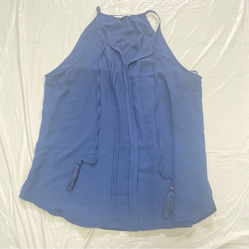 Naked Zebra Top Women's -Medium- Blue Sleeveless Lined Zip Blouse Casual Classic